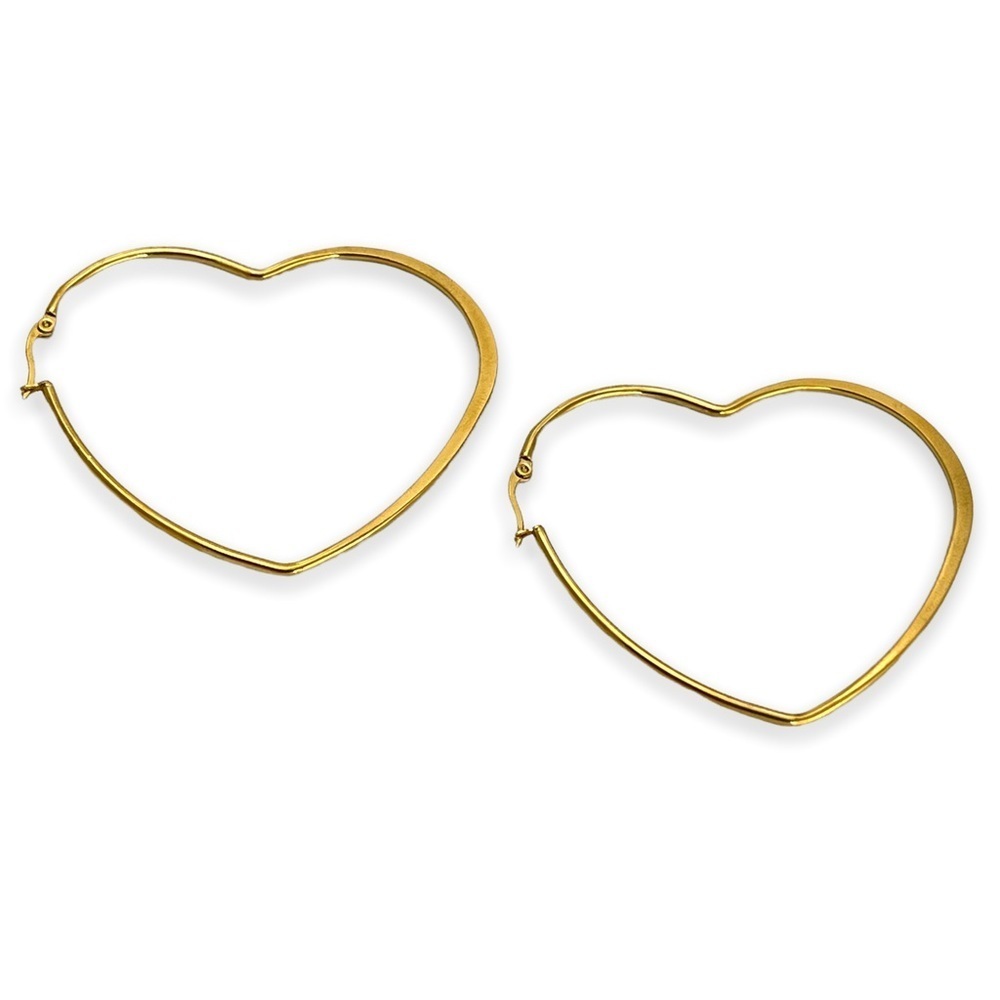 Large 6.6cm Heart Gold Layered hoops earrings - Picture 2 of 6